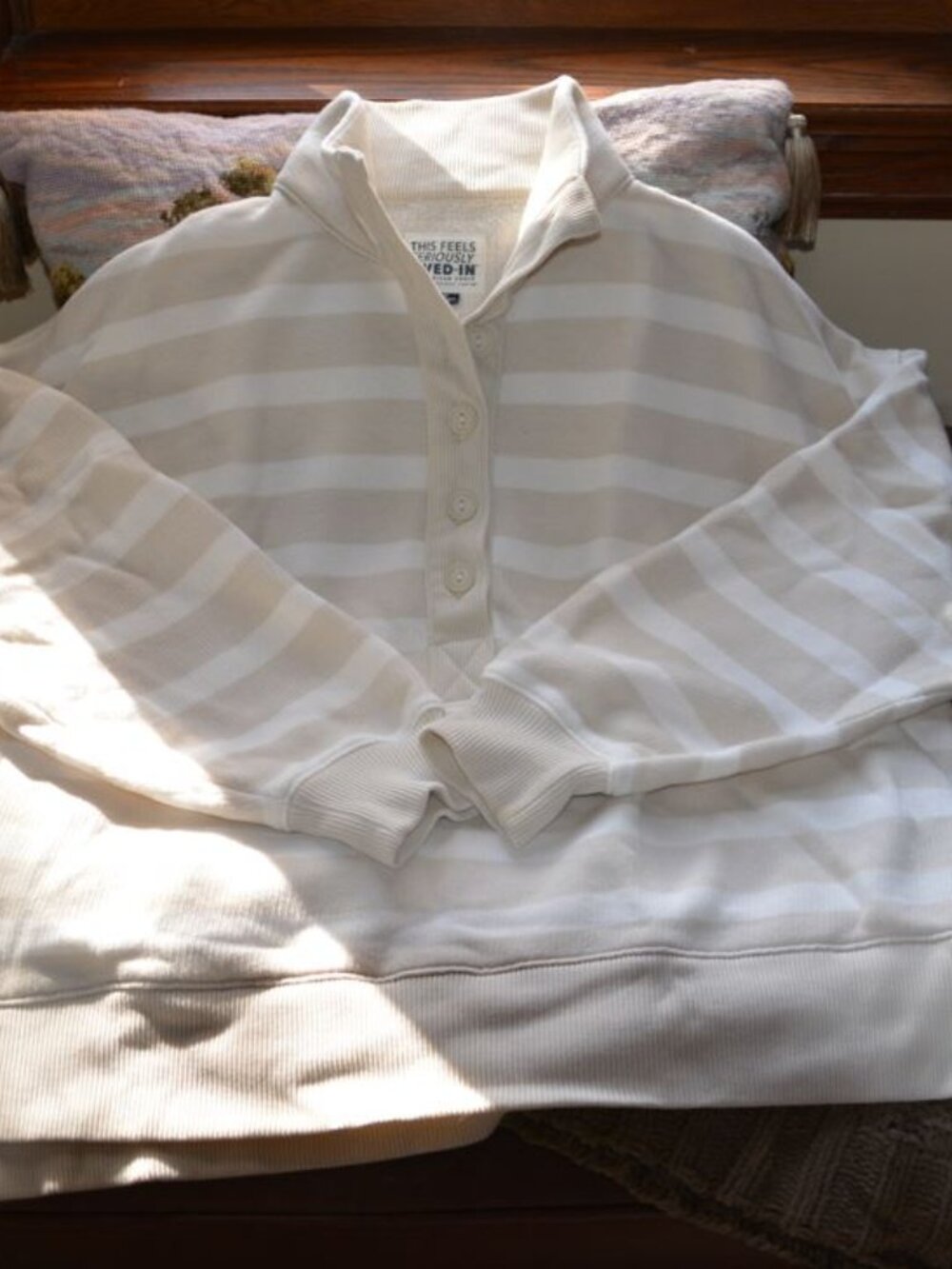 Barely worn AE Big Hug Henley Sweatshirt Beige/White Stripe XXS